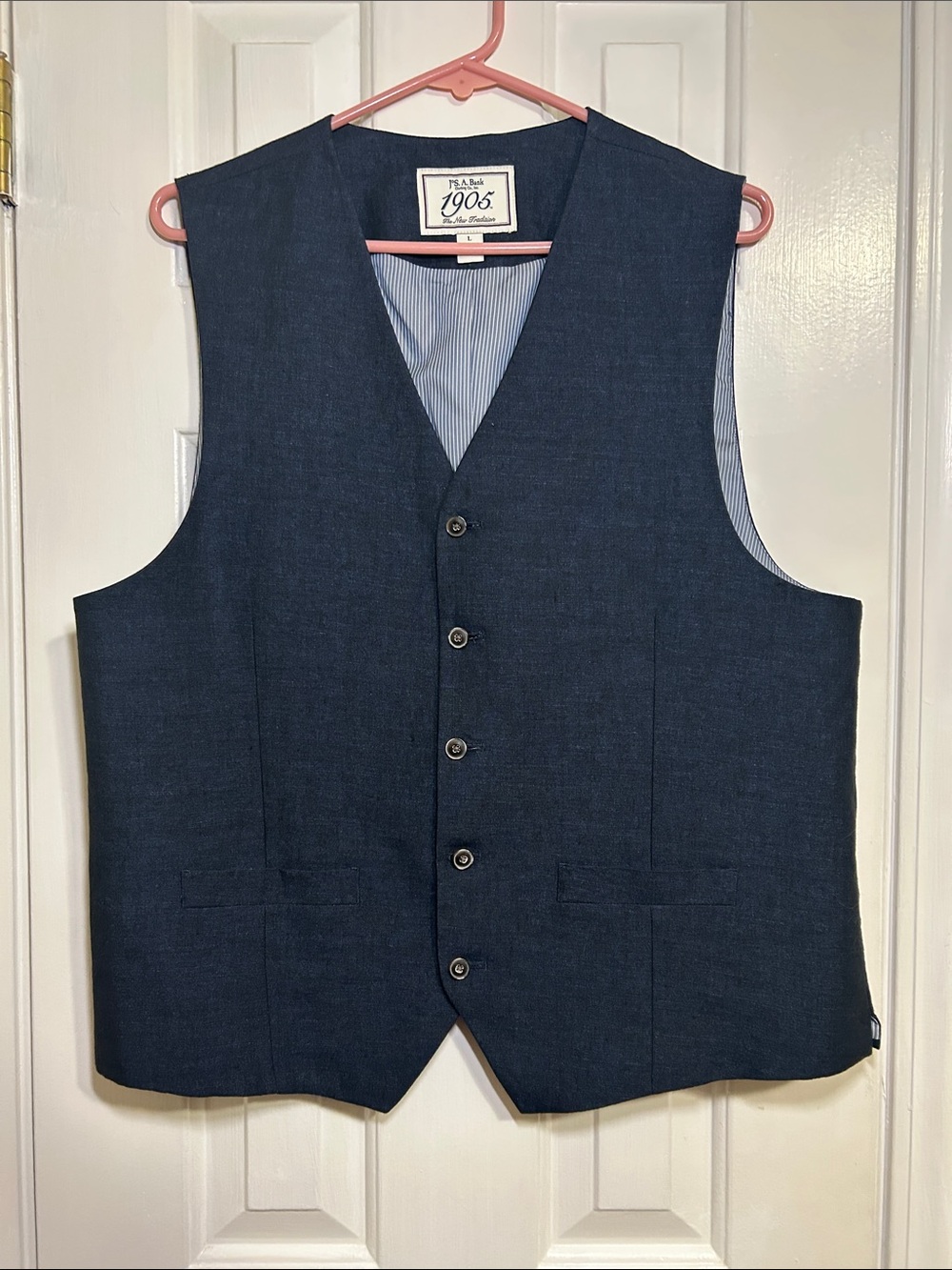 Jos A Bank Men’s Linen Vest, Navy, Excellent Condition, Large